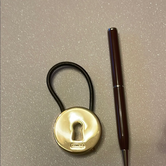 Coach Gold Lock Keychain with Brown Strap and a Brown Coach Pen - Picture 1 of 7